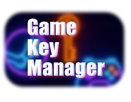Ein Logo mit verschwommenen Gaming Elementen und Text in Weiß "Game Key Manager"