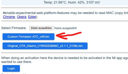 Die Auswahl, welche Firmware geflasht werden soll... hier nehmen wir die "ATCxxxx"