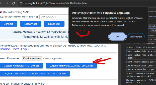 Hier wählen wir die Zigbee-Firmware und starten dann den Flashvorgang